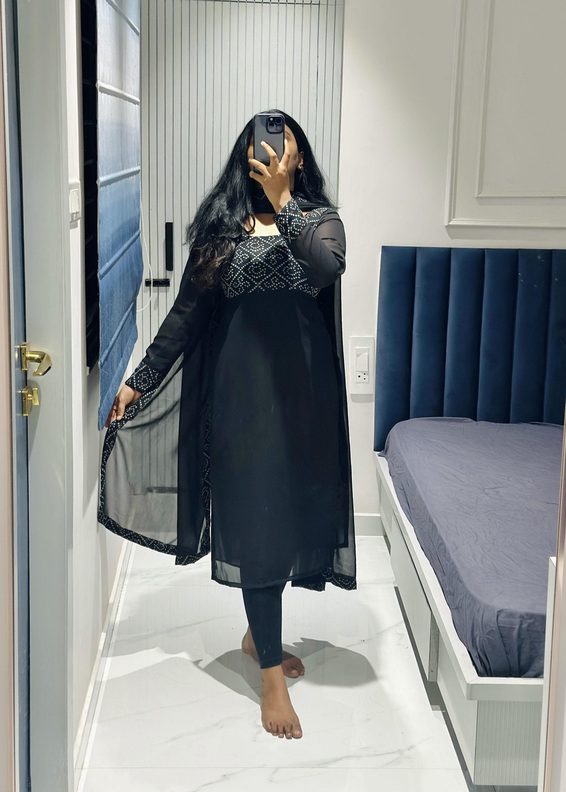 Black yoke design kurti set