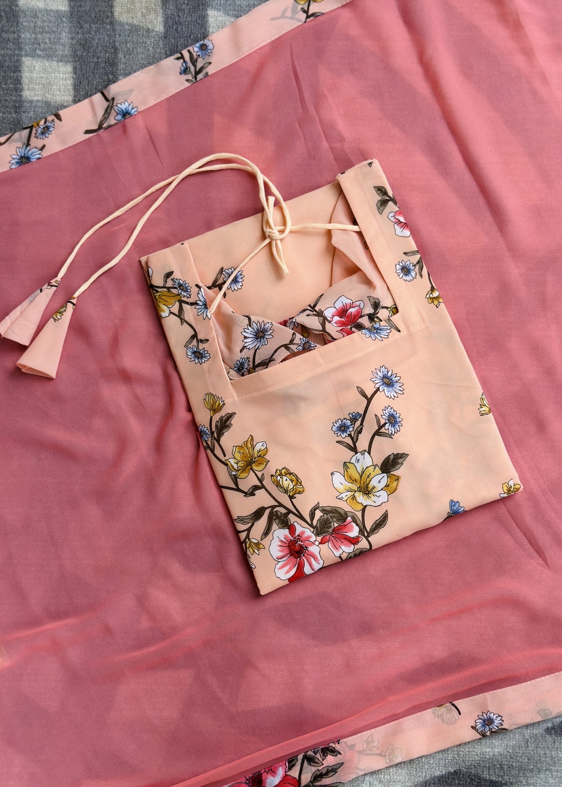 Peach floral chiffon set - Image 2