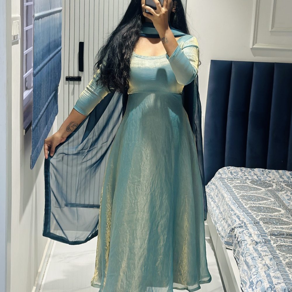 Light blue space silk Anarkali